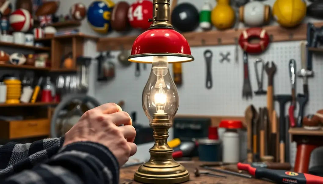 A sports fan evaluates a vintage lamp much like analyzing game footage.