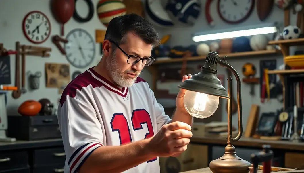 A sports fan evaluates a vintage lamp much like analyzing game footage.